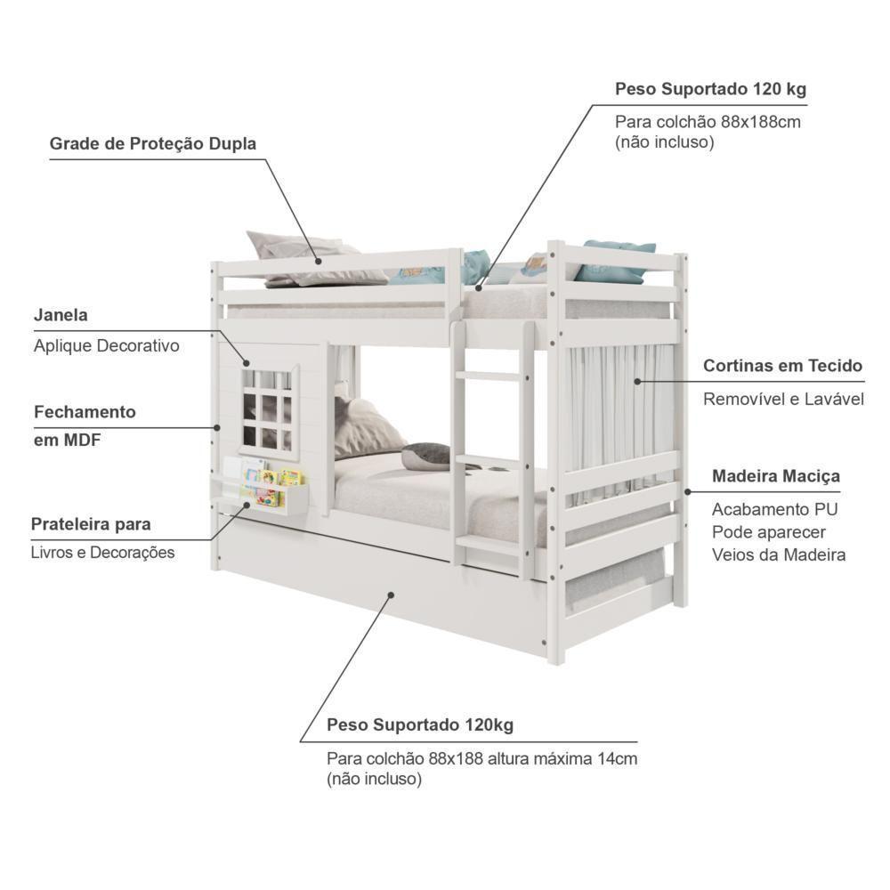 Treliche Infantil Com Janela E Cortina Madeira Maciça Branco Housin - 4
