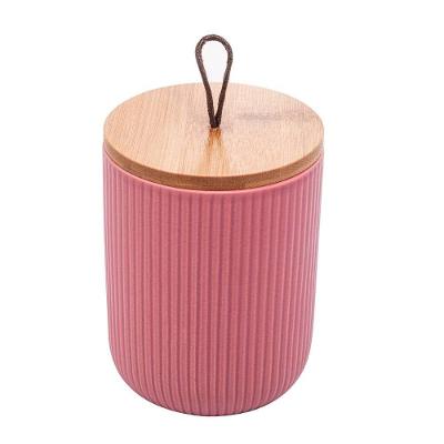 Potiche De Cerâmica Rosa C- Tampa Bambu Lyor 12,5x10cm