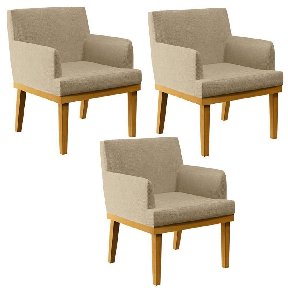 Kit 3 Poltronas Beatriz W01 Linho Bege Escuro - 1