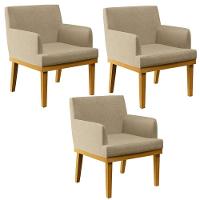 Kit 3 Poltronas Beatriz W01 Linho Bege Escuro - 1