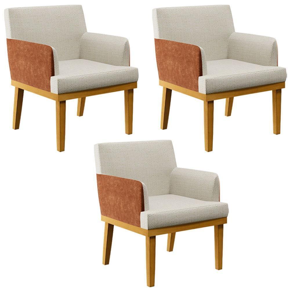 Kit 3 Poltronas Beatriz W01 Linho Champagne Couríssimo Camel - 1