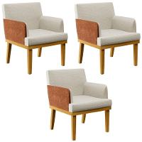 Kit 3 Poltronas Beatriz W01 Linho Champagne Couríssimo Camel - 1