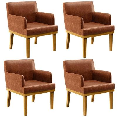 Kit 4 Poltronas Beatriz W01 Para Sala De Estar Corino Camel Lyam Decor