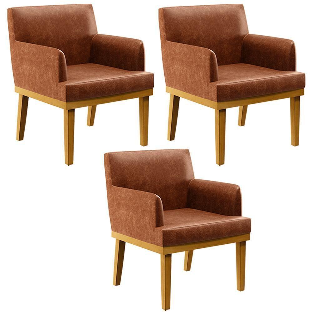 Kit 3 Poltronas Beatriz W01 Couríssimo Camel - 1