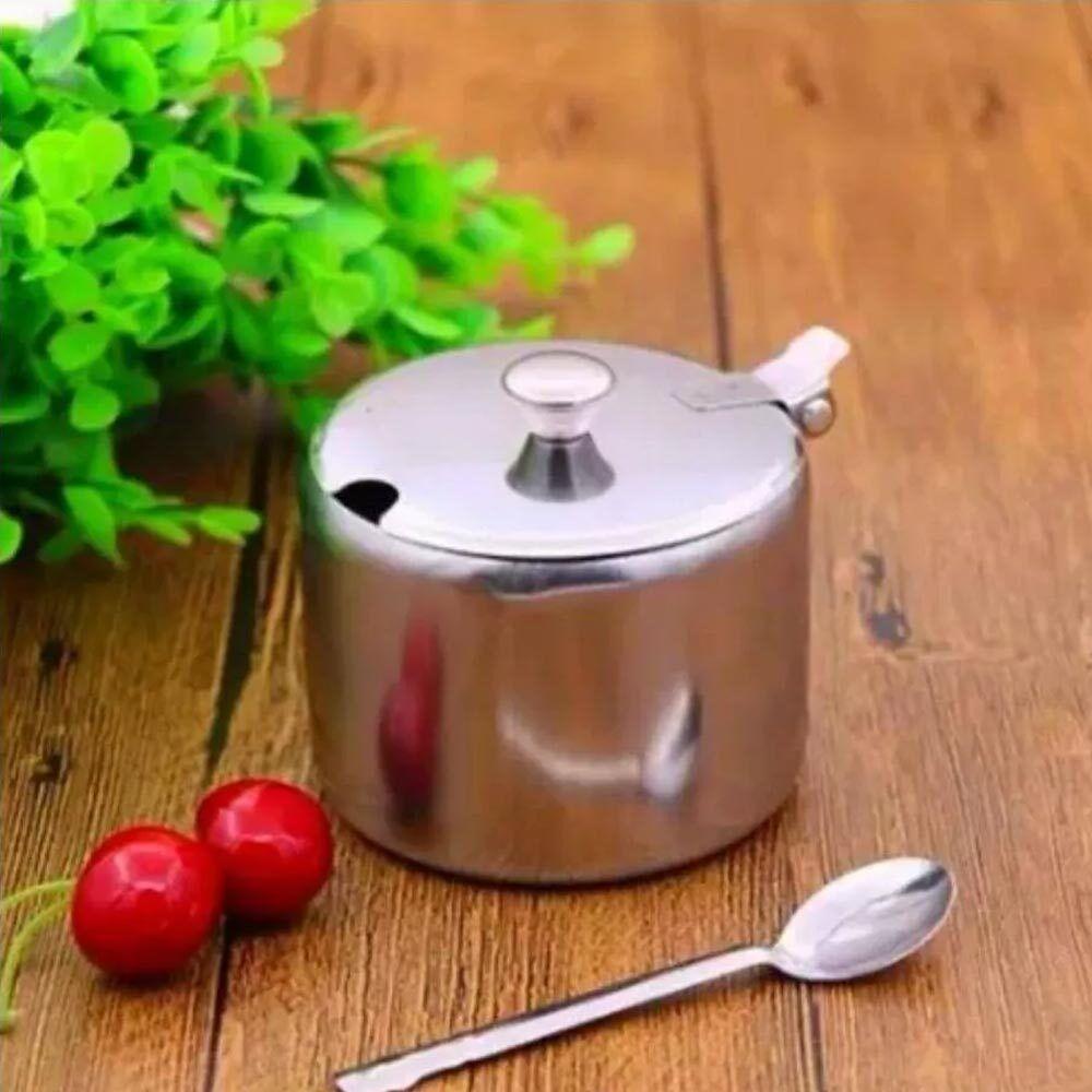 Açucareiro Aço Inox Com Colher Em Casa Tem 8x6cm - 2