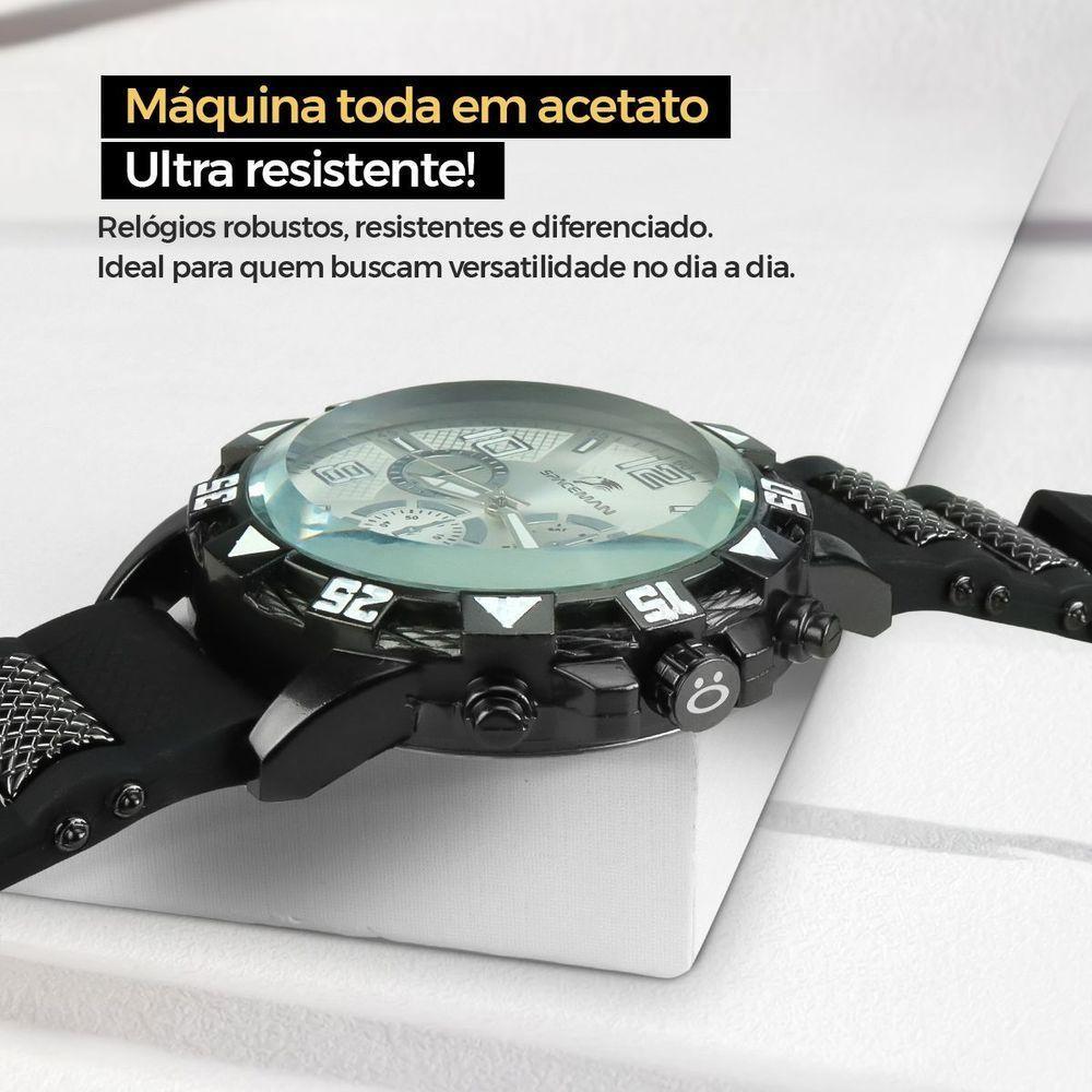 Relogio Masculino Aço Inox + Cordão Crucifixo + Pulseira Preto Spaceman Cruz Fina - 2