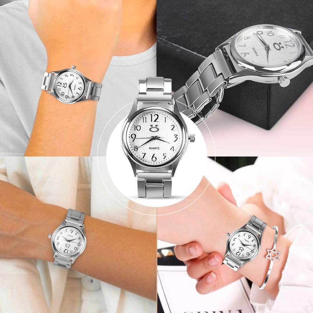 Relogio Feminino Prata Aço Inox + Colar Brincos + Caixa - 3