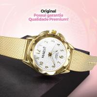 Relogio Feminino Dourado Aço Prova Dagua + Pulseira + Caixa - 2