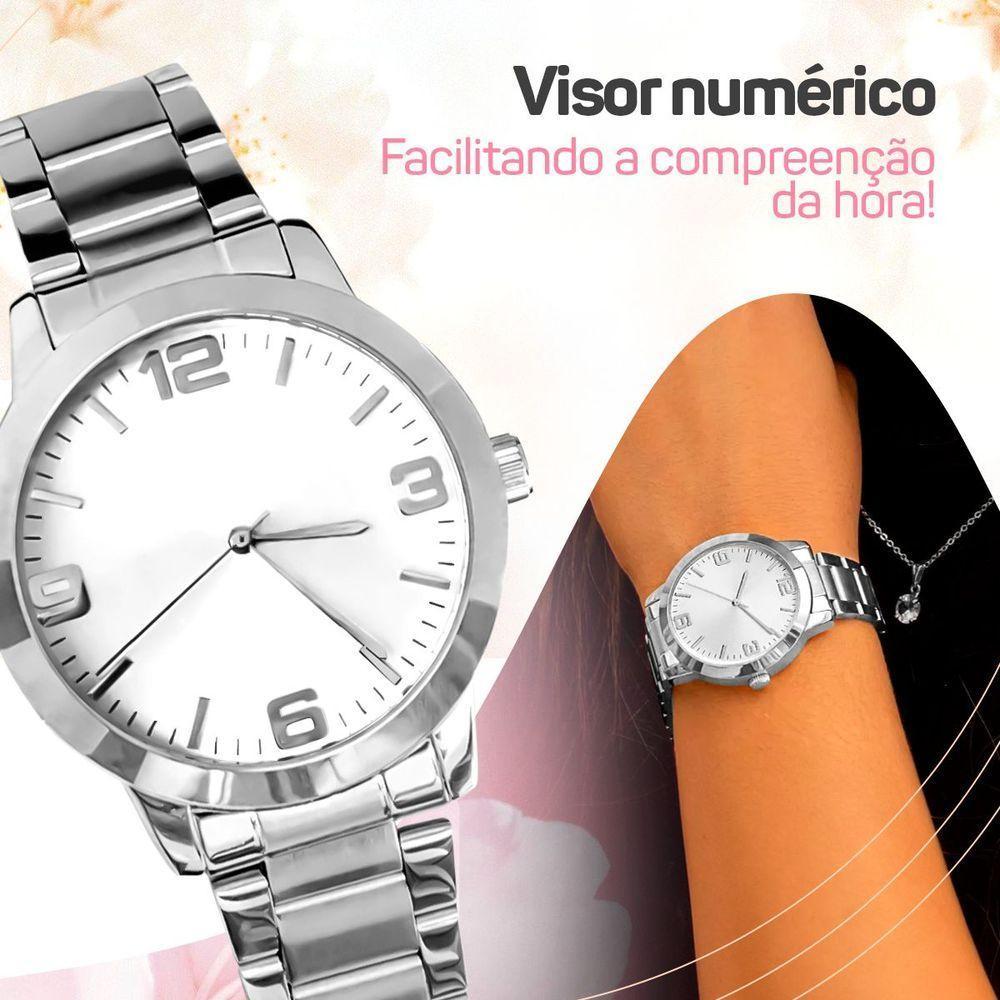Relogio Feminino Aço Inox Prata + Caixa + Pulseira Pandora - 2