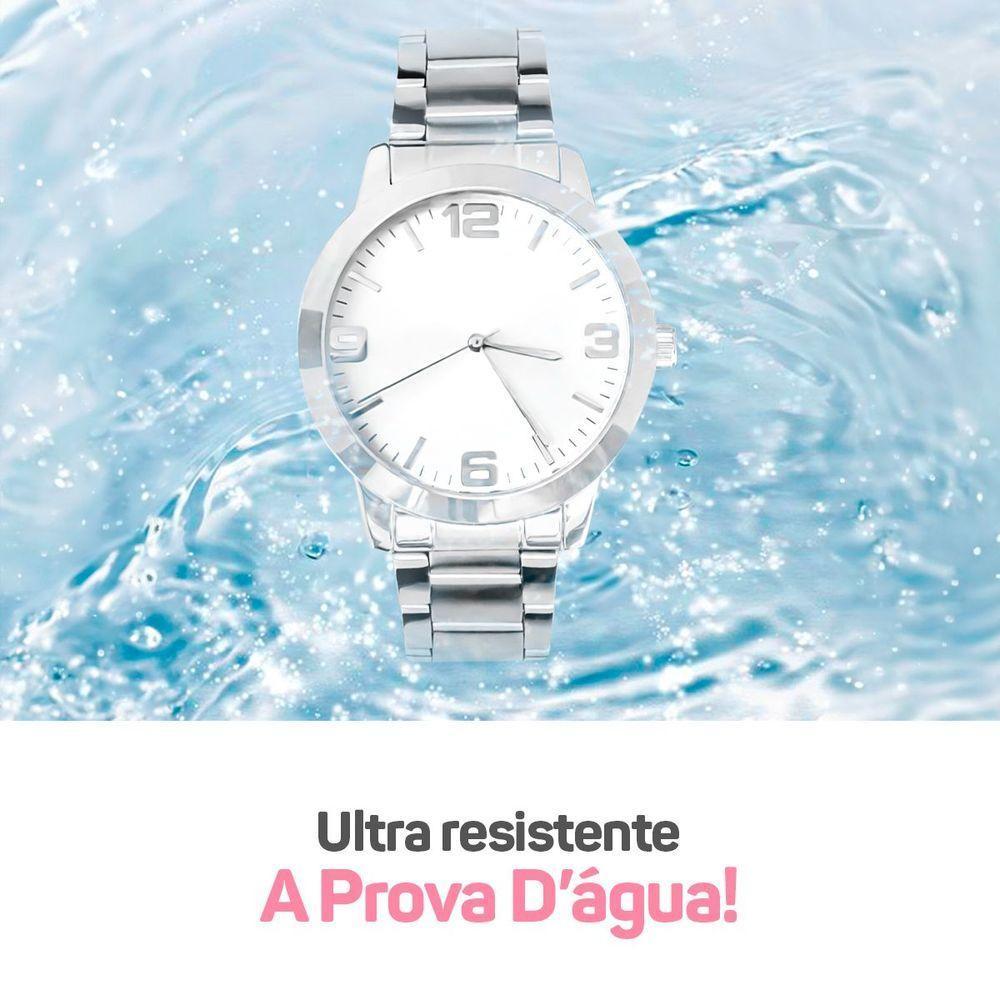 Relogio Feminino Aço Inox Prata + Caixa + Pulseira Pandora - 5