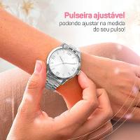 Relogio Feminino Aço Inox Prata + Caixa + Pulseira Pandora - 6