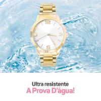 Relogio Feminino Dourado Aço Inox + Pulseira Pandora + Caixa - 7