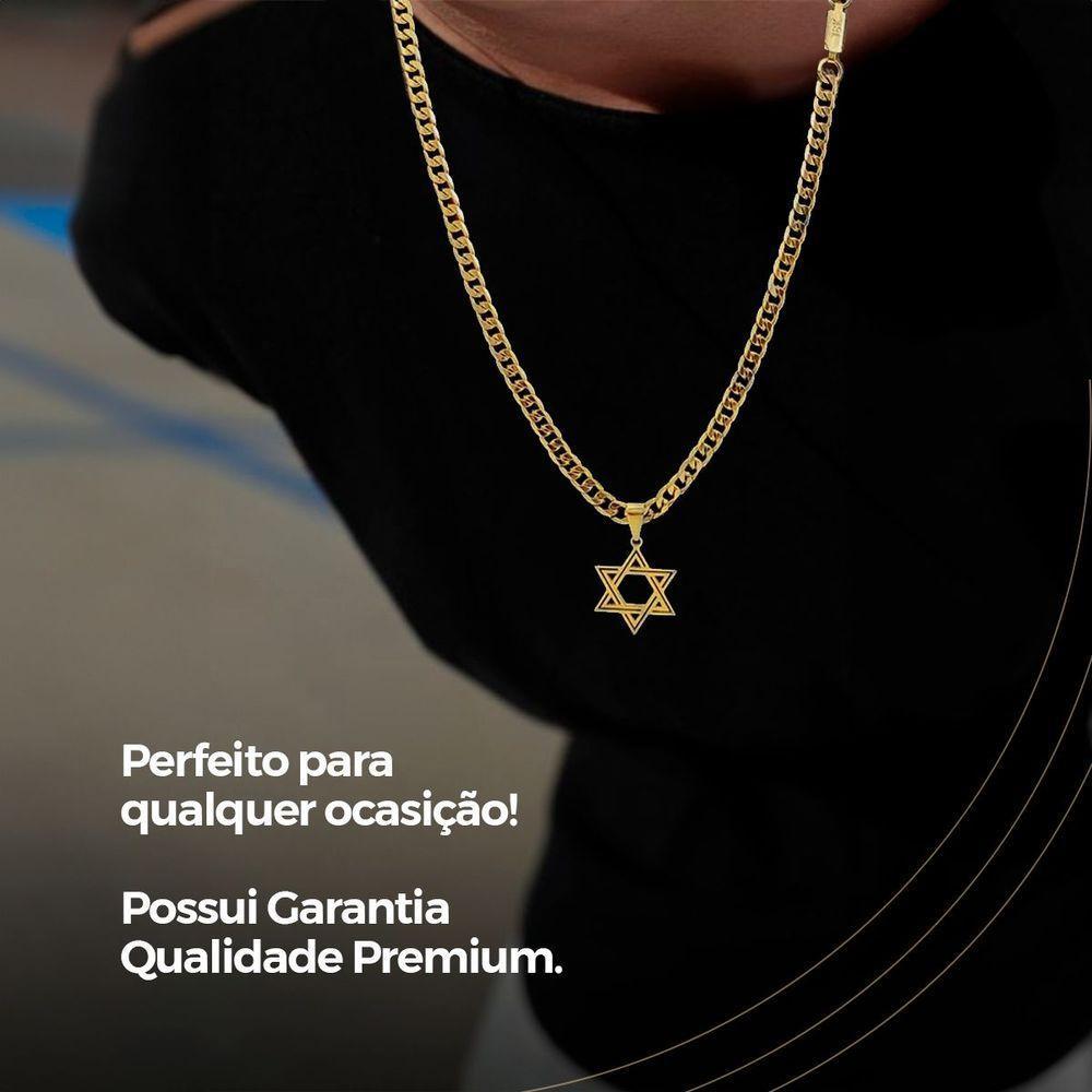 Pulseira + Pingente Estrela Davi + Corrente Dourada Aço - 3