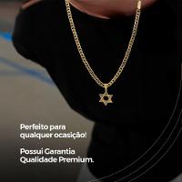 Pulseira + Pingente Estrela Davi + Corrente Dourada Aço - 3