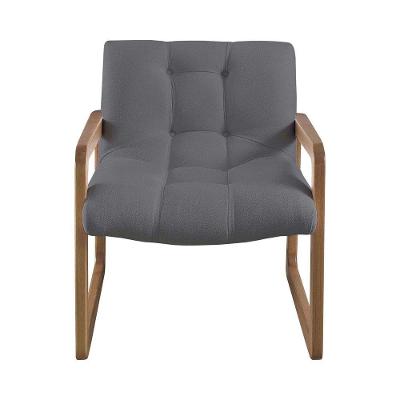 Poltrona Lis Em Linho Bouclê Com Base De Madeira Cor Grafite 2503 Peça Poltrona