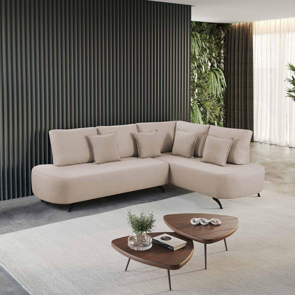 Sofá De Canto Nori Curva Le 2,61m Em Linho Com Pés De Metal Cor Cru 2320 - 4