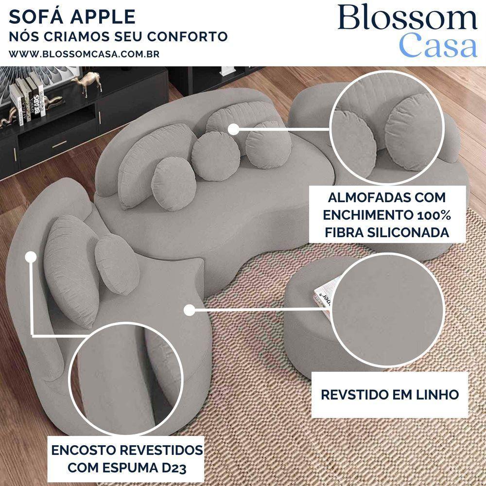 Sofá Orgânico Apple 3,08m Veludo Com Pés De Madeira Cor Cinza 2107 - 2