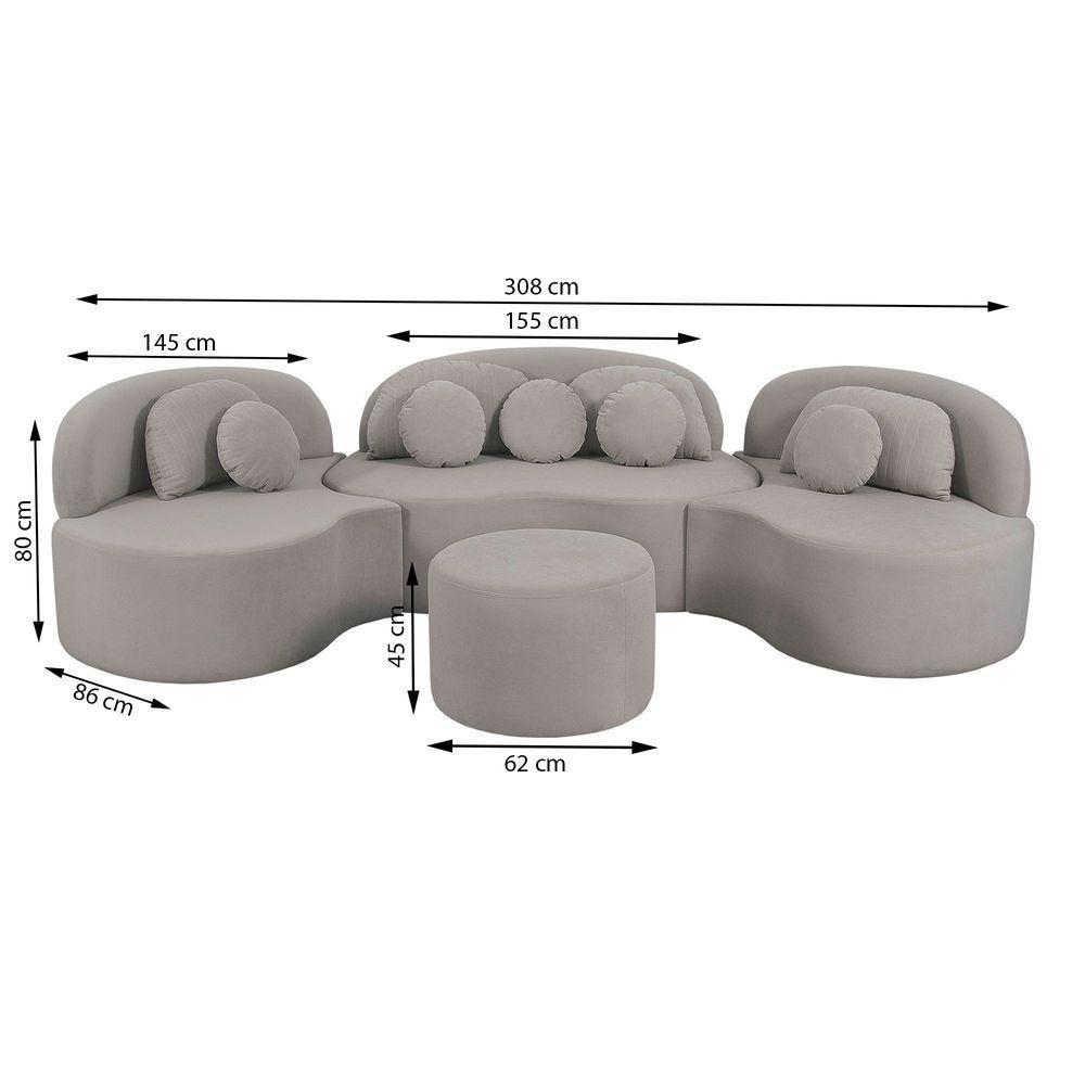 Sofá Orgânico Apple 3,08m Veludo Com Pés De Madeira Cor Cinza 2107 - 3
