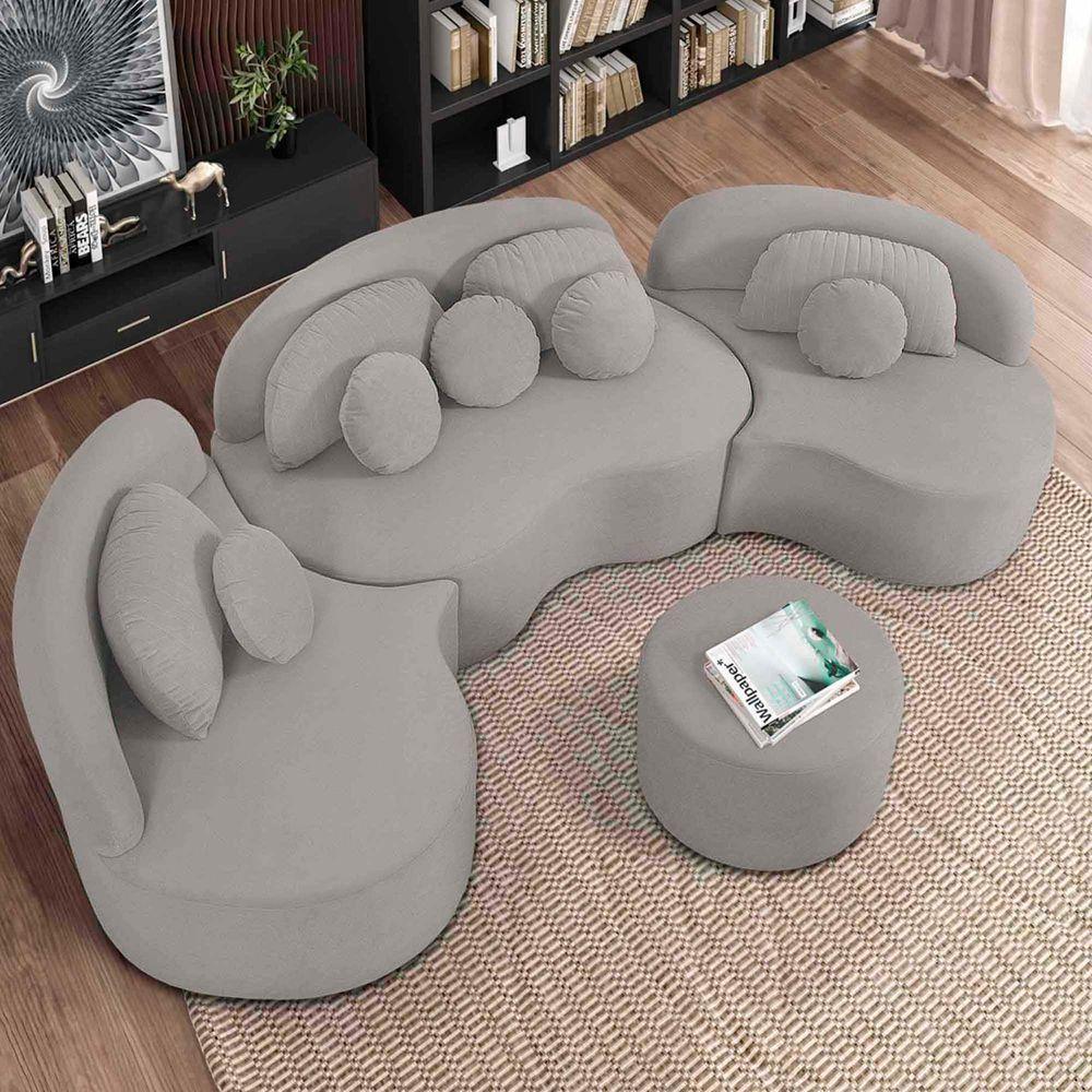 Sofá Orgânico Apple 3,08m Veludo Com Pés De Madeira Cor Cinza 2107 - 7