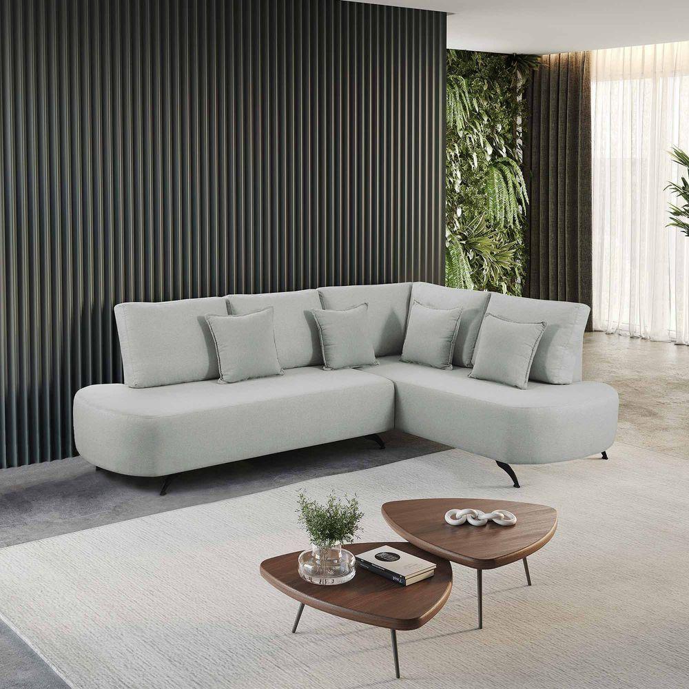 Sofá De Canto Nori Curva Le 2,61m Em Linho Com Pés De Metal Cor Gelo 2322 - 4