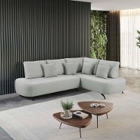 Sofá De Canto Nori Curva Le 2,61m Em Linho Com Pés De Metal Cor Gelo 2322 - 4