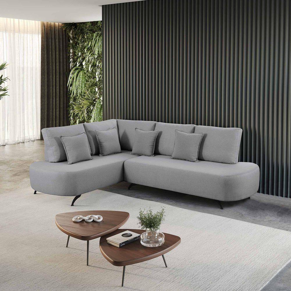 Sofá De Canto Nori Curva Ld 2,61m Em Linho Com Pés De Metal Cor Cinza 2323 - 4