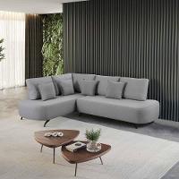 Sofá De Canto Nori Curva Ld 2,61m Em Linho Com Pés De Metal Cor Cinza 2323 - 4