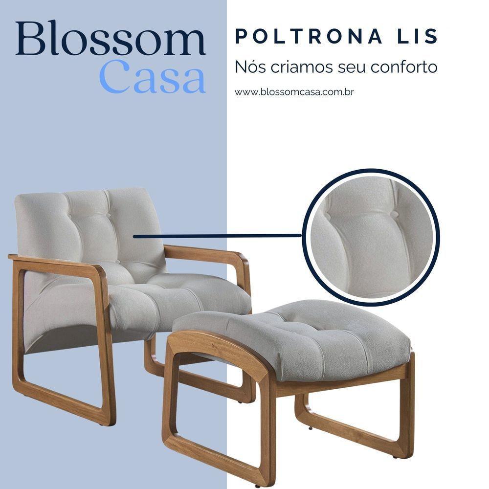 Poltrona E Puff Lis Em Linho Bouclê Com Base De Madeira Cor Prata 2502 Peça Poltrona + Puff - 4