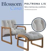 Poltrona E Puff Lis Em Linho Bouclê Com Base De Madeira Cor Prata 2502 Peça Poltrona + Puff