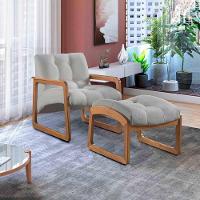 Poltrona E Puff Lis Em Linho Bouclê Com Base De Madeira Cor Prata 2502 Peça Poltrona + Puff - 5