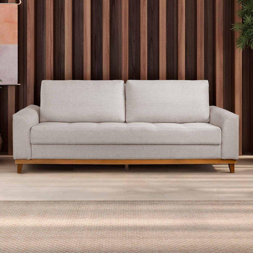 Sofá Living E Reclinável Jasmin Linho Com Pés De Madeira Usb Com Kit Usb Cor Bege 2154 - 5