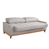 Sofá Living E Reclinável Jasmin Linho Com Pés De Madeira Usb Com Kit Usb Cor Bege 2154 - 7