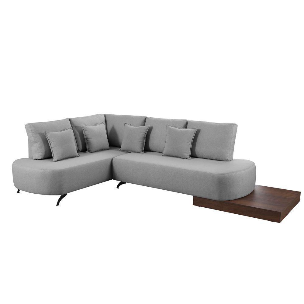 Sofá De Canto Nori Curva Ld 2,61m Em Linho Com Base Madeira Cor Cinza 2323 - 1