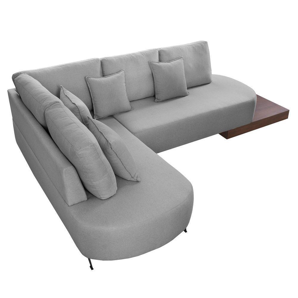 Sofá De Canto Nori Curva Ld 2,61m Em Linho Com Base Madeira Cor Cinza 2323 - 8