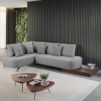 Sofá De Canto Nori Curva Ld 2,61m Em Linho Com Base Madeira Cor Cinza 2323 - 7