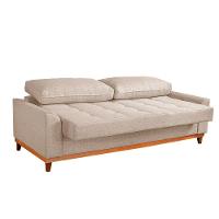 Sofá Living E Reclinável Jasmin Linho Com Pés De Madeira Usb Sem Kit Usb Cor Palha 2151 - 7