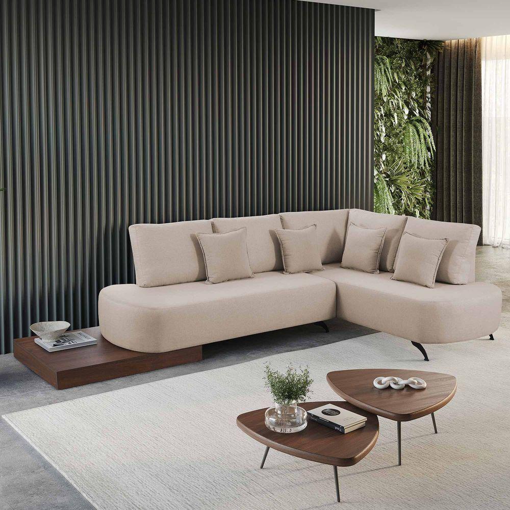 Sofá De Canto Nori Curva Le 2,61m Em Linho Com Base Em Madeira Cor Cru 2320 - 6