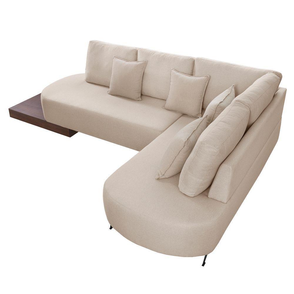 Sofá De Canto Nori Curva Le 2,61m Em Linho Com Base Em Madeira Cor Cru 2320 - 8