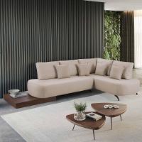 Sofá De Canto Nori Curva Le 2,61m Em Linho Com Base Em Madeira Cor Cru 2320 - 6