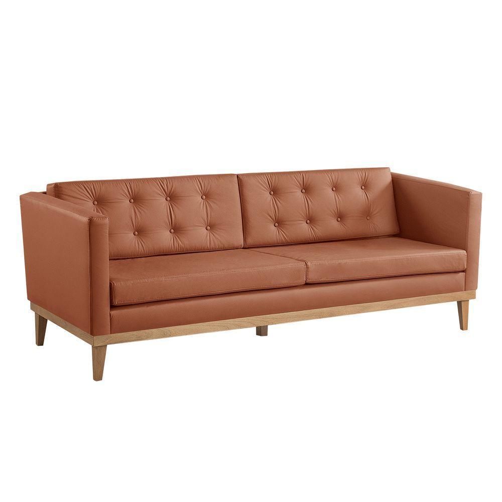 Sofá Living Hibisco 2,19m Em Corino Pés Em Madeira Cor Paçoca - 1