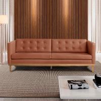 Sofá Living Hibisco 2,19m Em Corino Pés Em Madeira Cor Paçoca - 5