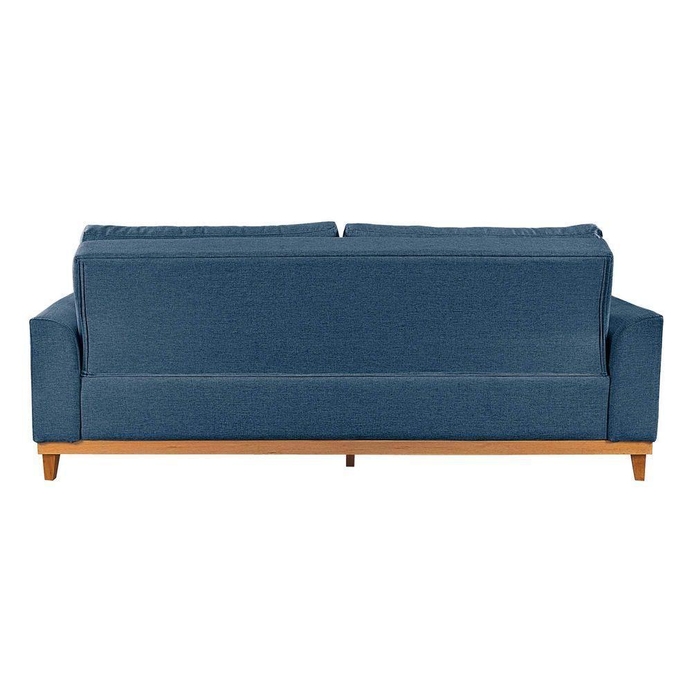 Sofá Living E Reclinável Jasmin Linho Com Pés De Madeira Usb Com Kit Usb Cor Azul 2164 - 2