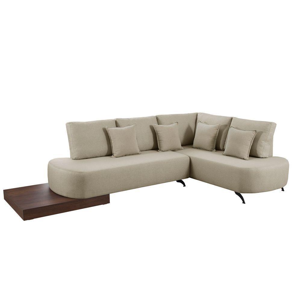 Sofá De Canto Nori Curva Le 2,61m Em Linho Com Base Em Madeira Cor Creme 2321 - 1