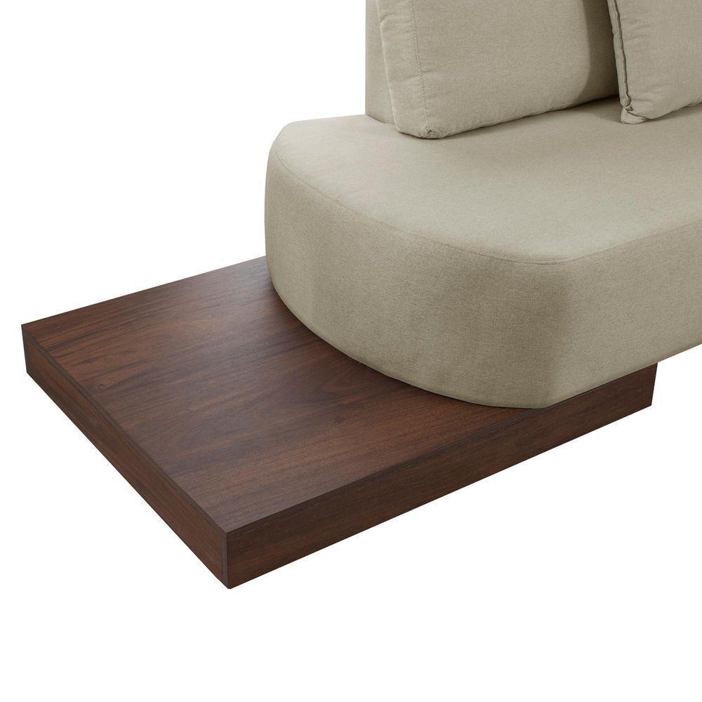 Sofá De Canto Nori Curva Le 2,61m Em Linho Com Base Em Madeira Cor Creme 2321 - 3