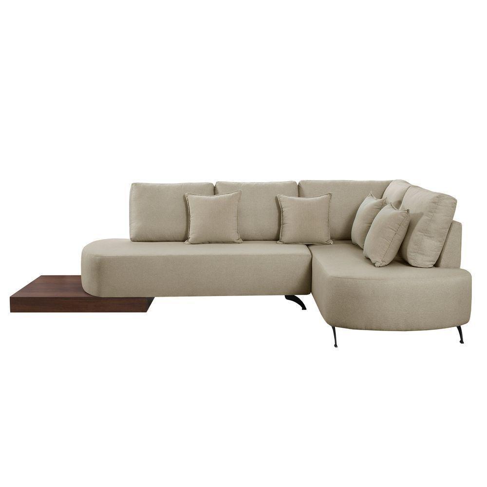 Sofá De Canto Nori Curva Le 2,61m Em Linho Com Base Em Madeira Cor Creme 2321 - 7