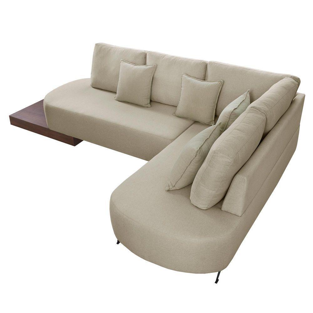 Sofá De Canto Nori Curva Le 2,61m Em Linho Com Base Em Madeira Cor Creme 2321 - 8