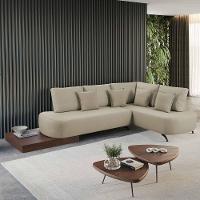 Sofá De Canto Nori Curva Le 2,61m Em Linho Com Base Em Madeira Cor Creme 2321 - 6