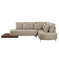 Sofá De Canto Nori Curva Le 2,61m Em Linho Com Base Em Madeira Cor Creme 2321 - 7