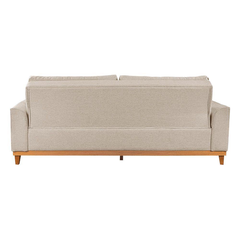 Sofá Living E Reclinável Jasmin Linho Com Pés De Madeira Usb Com Kit Usb Cor Palha 2151 - 2