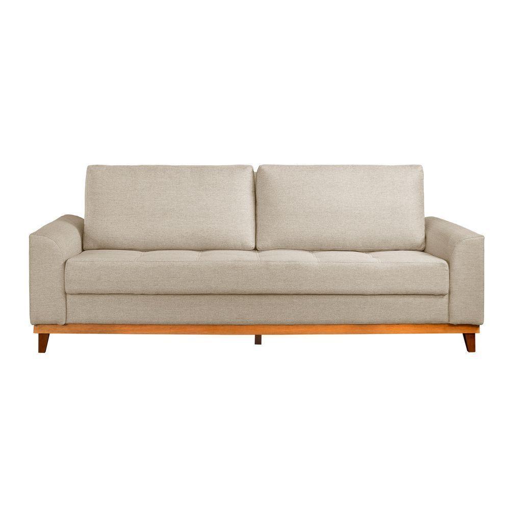 Sofá Living E Reclinável Jasmin Linho Com Pés De Madeira Usb Com Kit Usb Cor Palha 2151 - 6